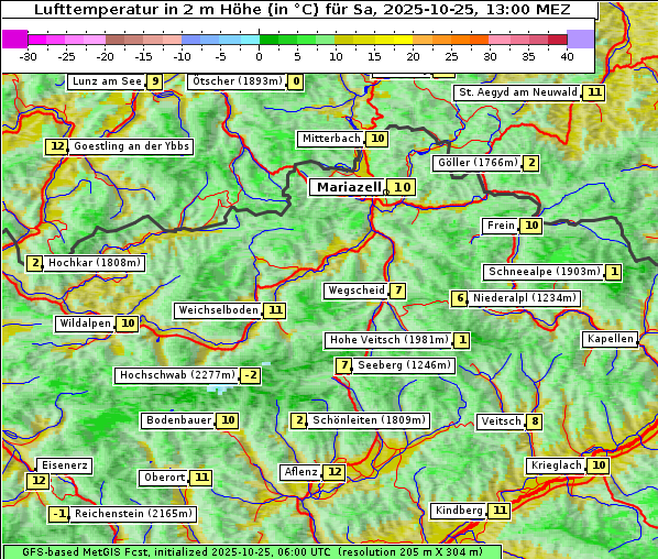 Temperatur, 25. 10. 2025