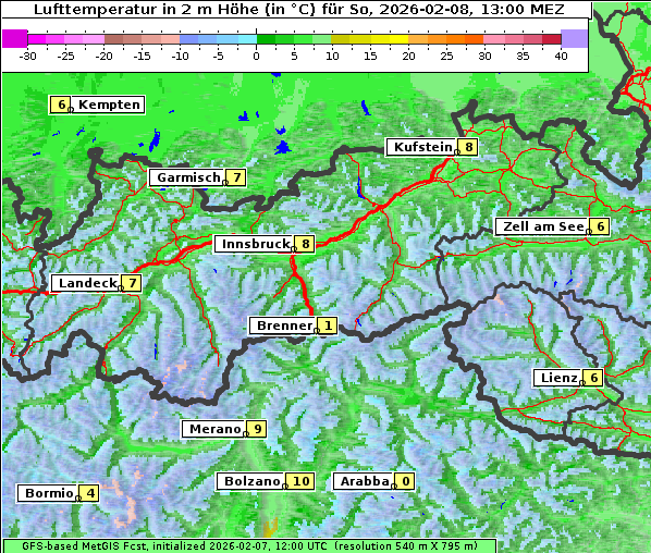 Temperatur, 8. 2. 2026