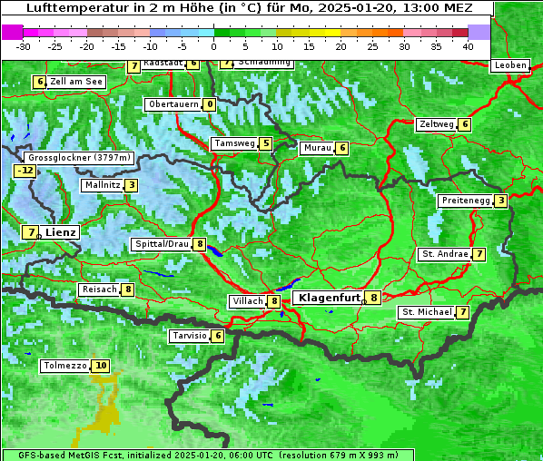 Temperatur, 20. 1. 2025