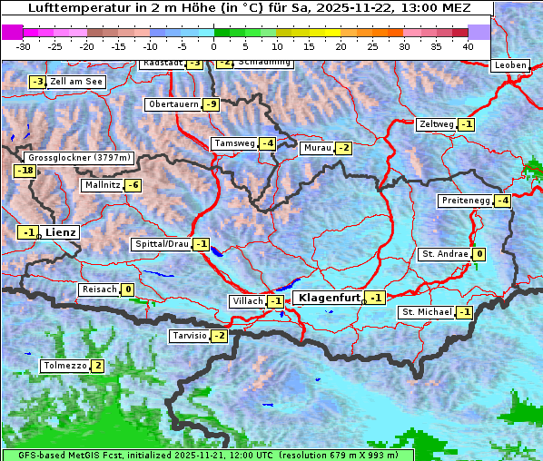 Temperatur, 22. 11. 2025