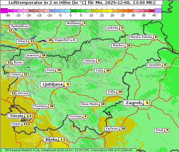 Temperatur, 8. 12. 2025