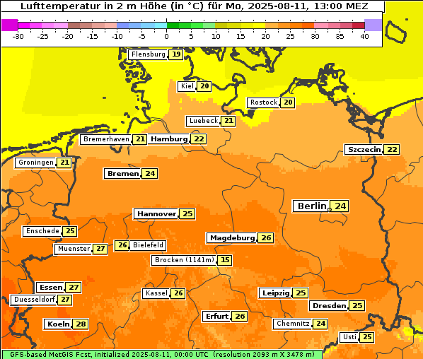 Temperatur, 11. 8. 2025