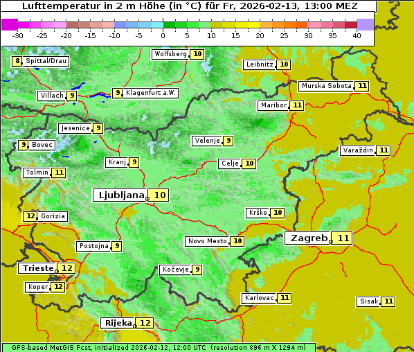 Temperatur, 13. 2. 2026