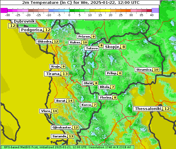 Temperatur, 22. 1. 2025