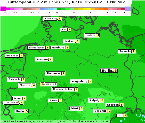 Temperatur, 21. 1. 2025