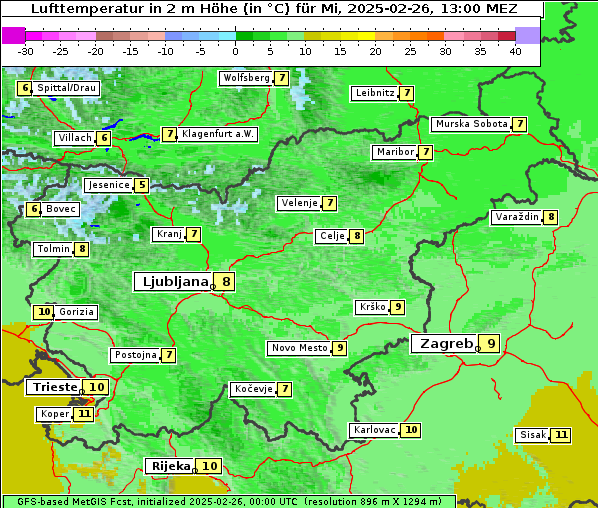 Temperatur, 26. 2. 2025