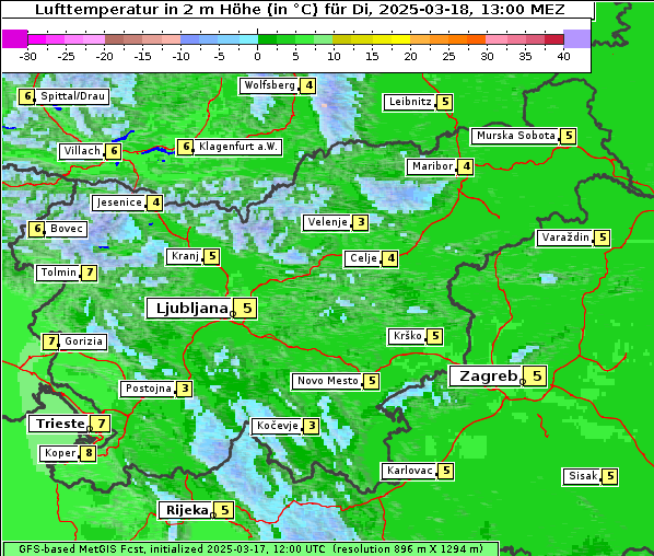 Temperatur, 18. 3. 2025