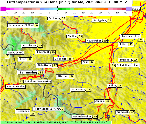 Temperatur, 9. 6. 2025