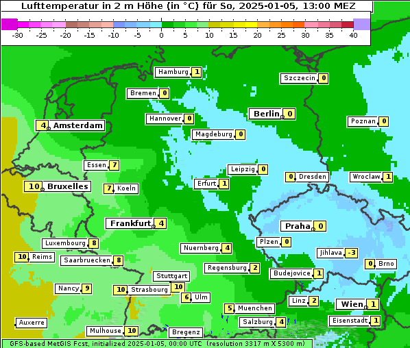 Temperatur, 5. 1. 2025