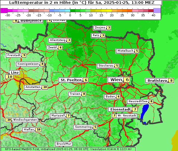 Temperatur, 25. 1. 2025