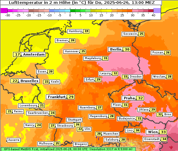 Temperatur, 26. 6. 2025