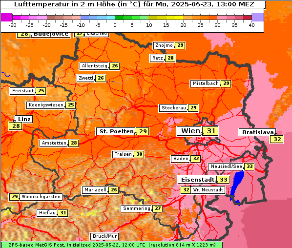 Temperatur, 23. 6. 2025