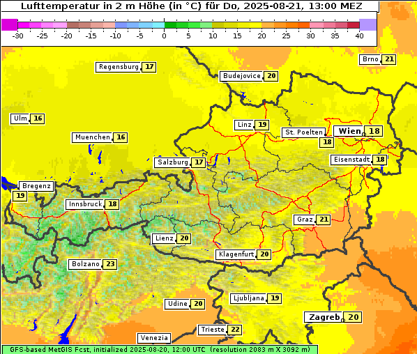 Temperatur, 21. 8. 2025