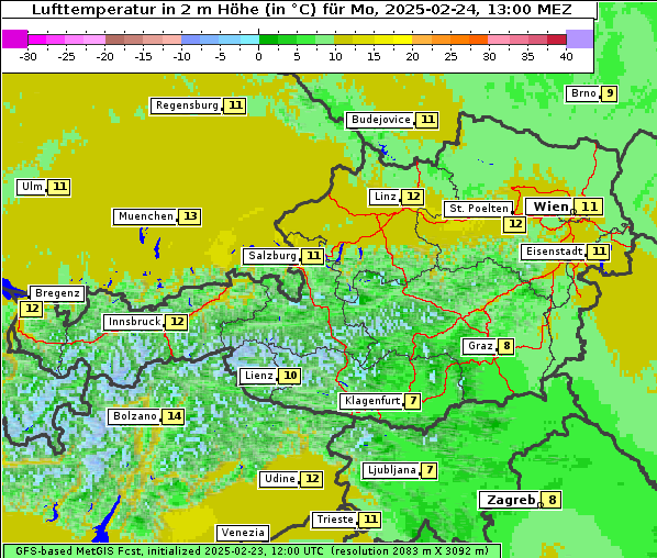 Temperatur, 24. 2. 2025