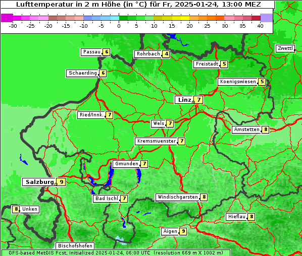 Temperatur, 24. 1. 2025