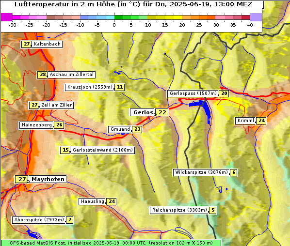 Temperatur, 19. 6. 2025