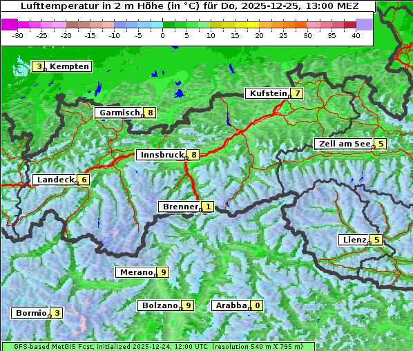 Temperatur, 25. 12. 2025