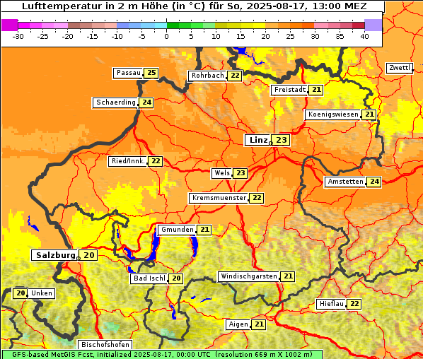 Temperatur, 17. 8. 2025