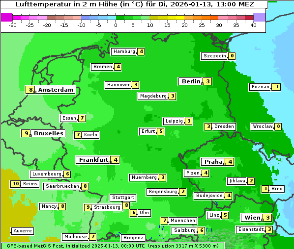 Temperatur, 13. 1. 2026