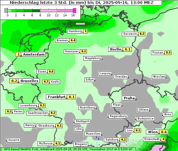 Niederschlag, 16. 9. 2025