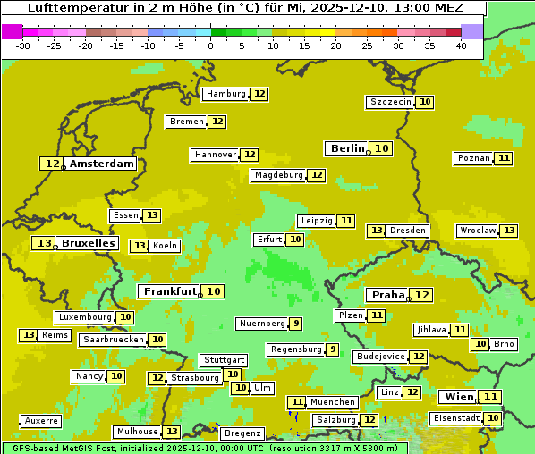 Temperatur, 10. 12. 2025