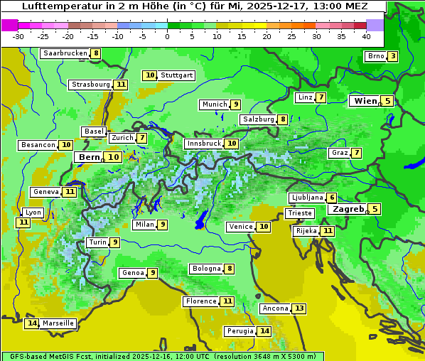 Temperatur, 17. 12. 2025