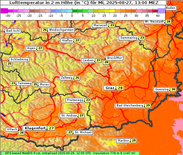 Temperatur, 27. 8. 2025