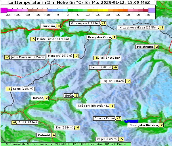 Temperatur, 12. 1. 2026