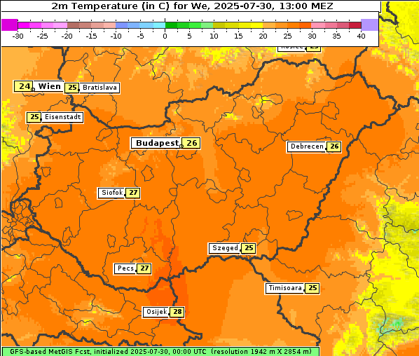 Temperatur, 30. 7. 2025