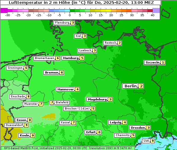 Temperatur, 20. 2. 2025