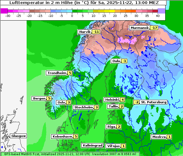 Temperatur, 22. 11. 2025