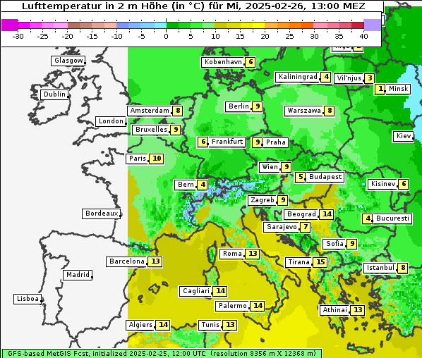 Temperatur, 26. 2. 2025