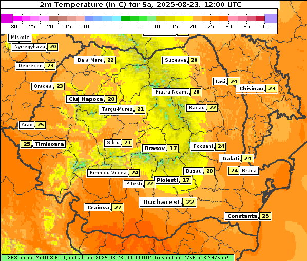Temperatur, 23. 8. 2025