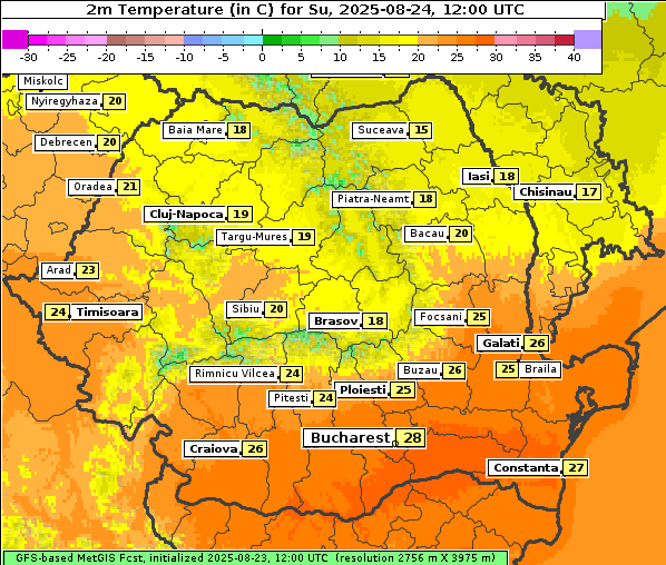 Temperatur, 24. 8. 2025