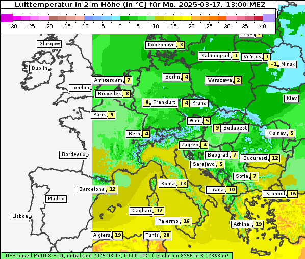 Temperatur, 17. 3. 2025