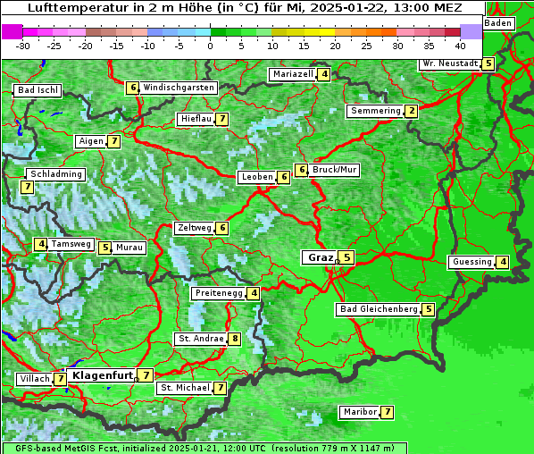 Temperatur, 22. 1. 2025