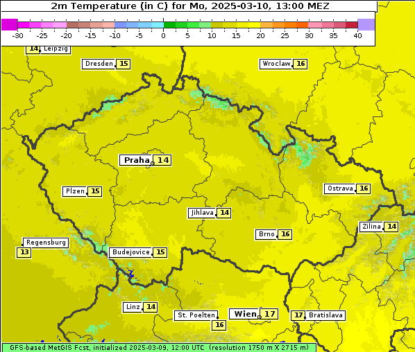 Temperatur, 10. 3. 2025