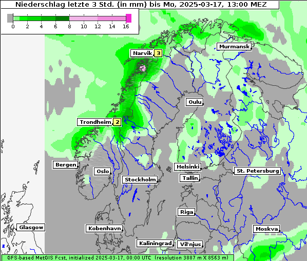 Niederschlag, 17. 3. 2025