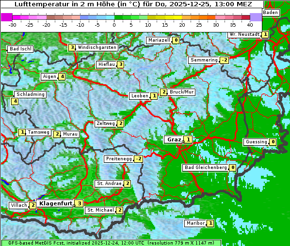 Temperatur, 25. 12. 2025