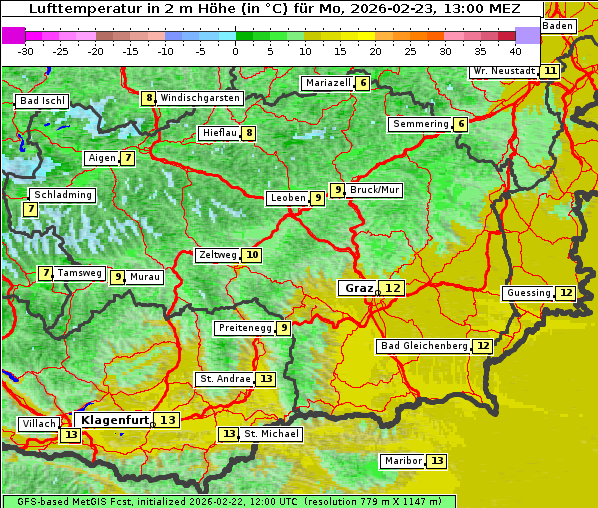 Temperatur, 23. 2. 2026