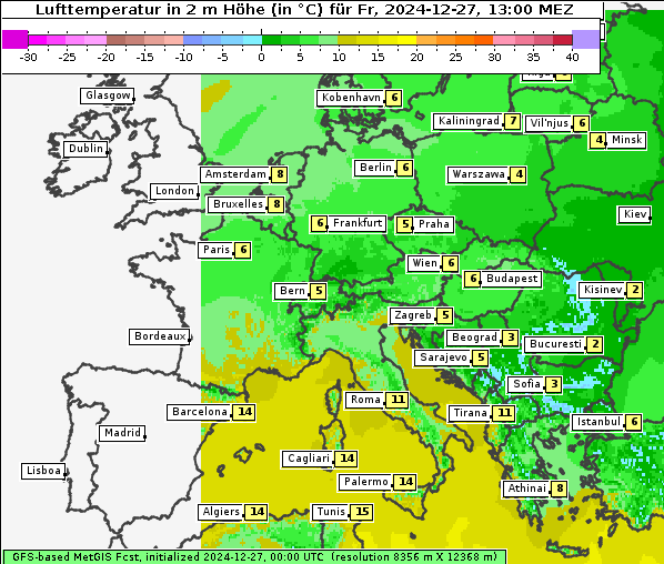 Temperatur, 27. 12. 2024