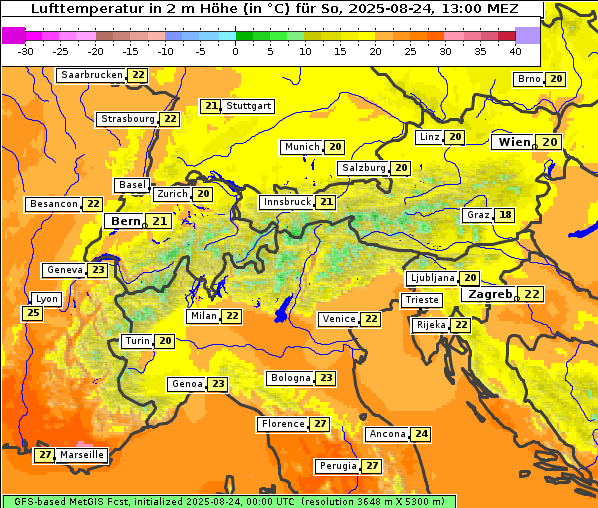 Temperatur, 24. 8. 2025