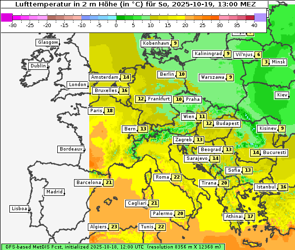 Temperatur, 19. 10. 2025
