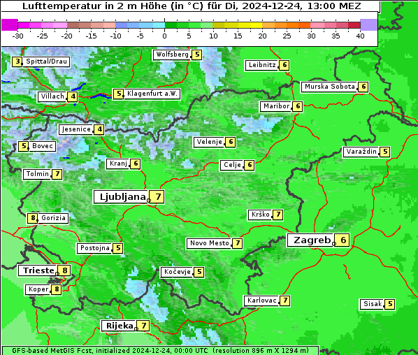 Temperatur, 24. 12. 2024