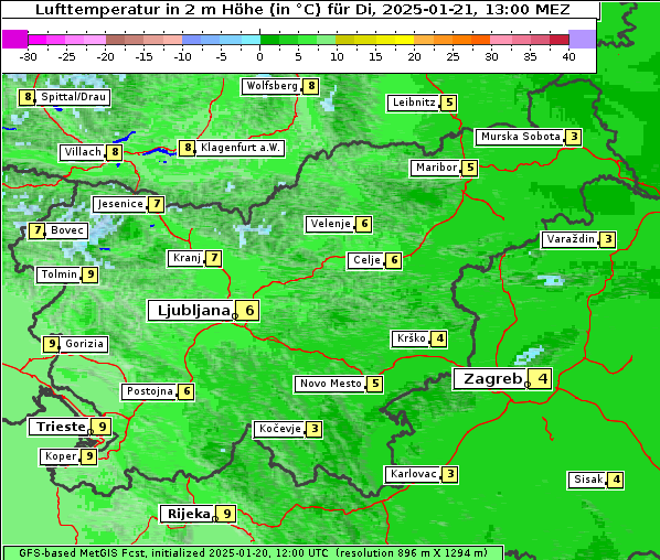 Temperatur, 21. 1. 2025