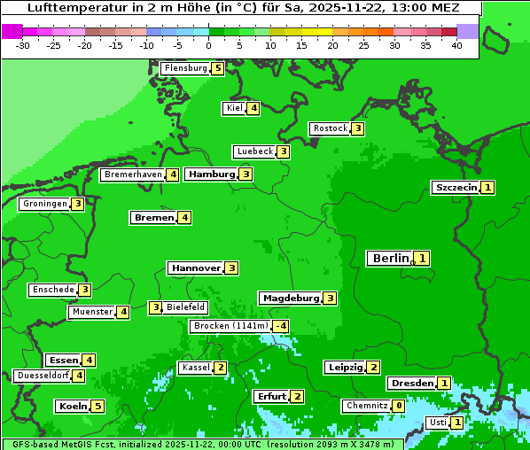 Temperatur, 22. 11. 2025