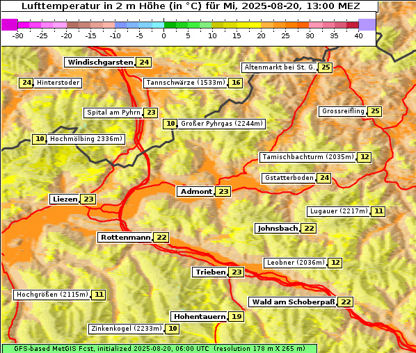 Temperatur, 20. 8. 2025