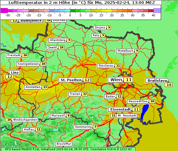 Temperatur, 24. 2. 2025