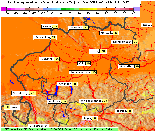 Temperatur, 14. 6. 2025