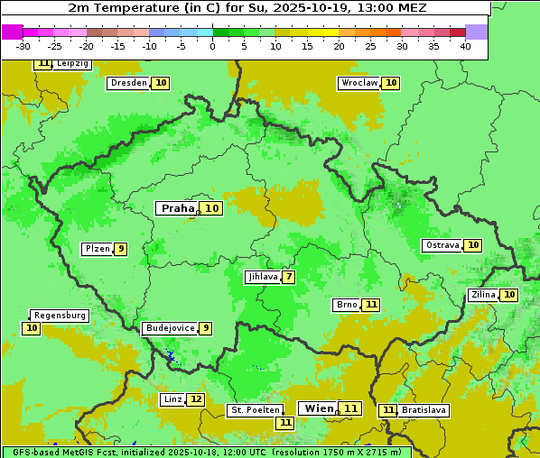 Temperatur, 19. 10. 2025